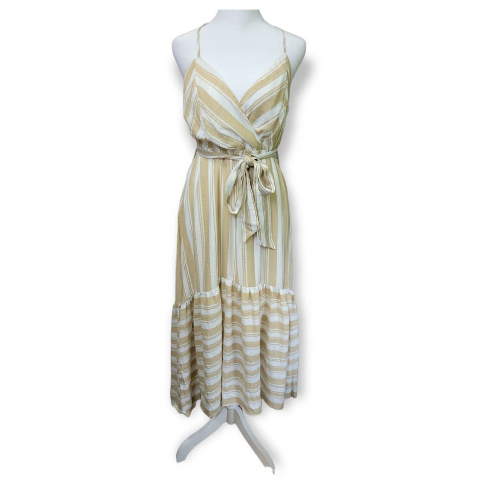 L'atiste BY AMY Hi‎ Low Neutral Striped Surplice Maxi Dress Size Medium